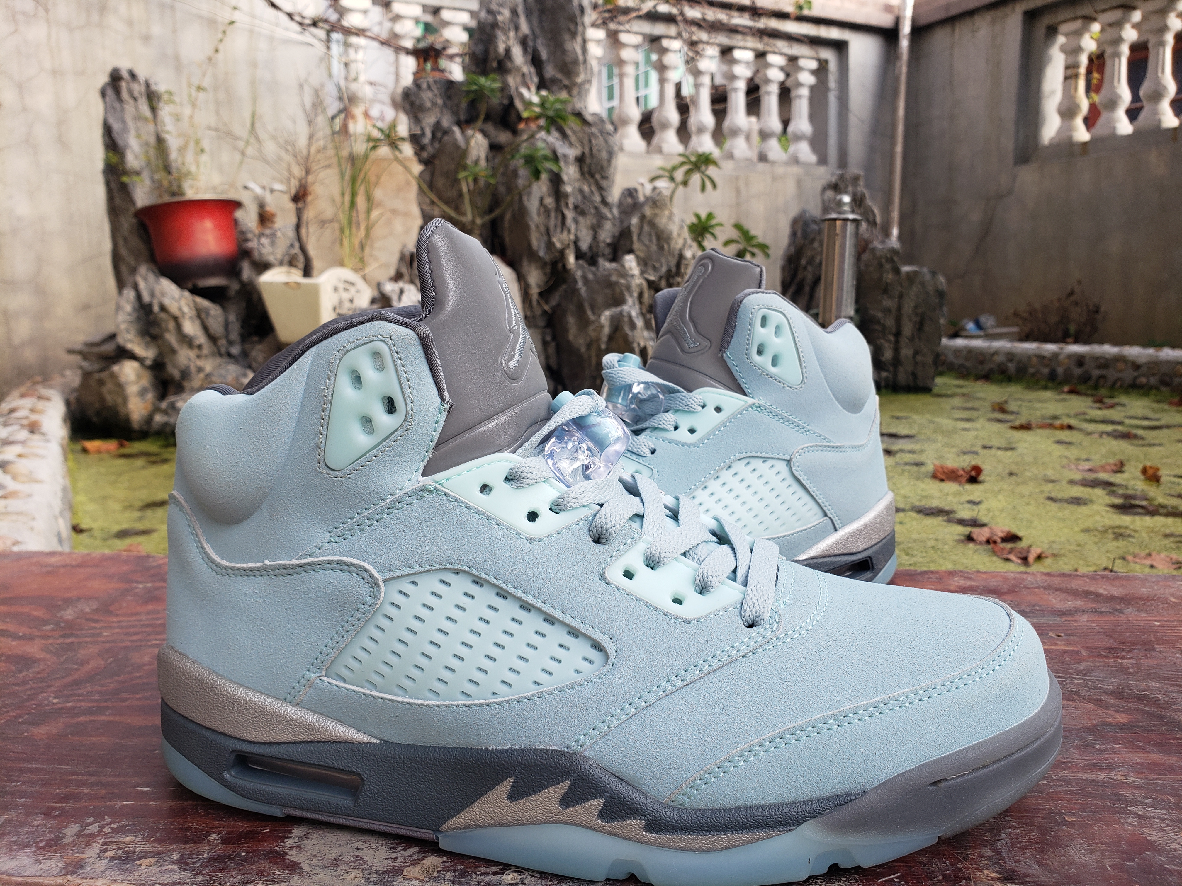 2021 Air Jordan 5 Ice Blue Grey Gold Shoes - Click Image to Close